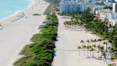 Beautiful Landscape Of The Coastline Of South Beach In Miami Beach, Florida. aerial, right slider