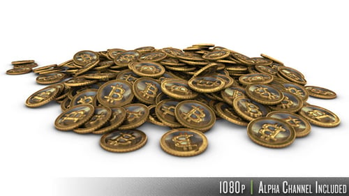 Pile of Golden Bitcoin Virtual Currency