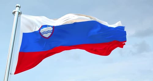 Slovenia National Flag Waving Animation Against Blue Sky