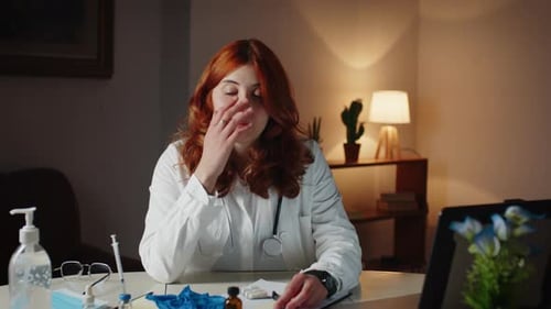 Tired Woman Doctor Suffering Stress