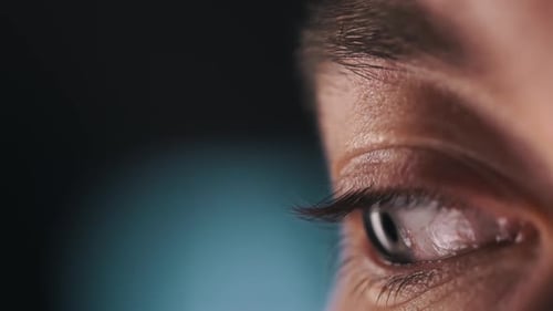 Close Up Macro Blue Eye Watching Different Sides, Beautiful Iris Natural Human Beauty Healthy