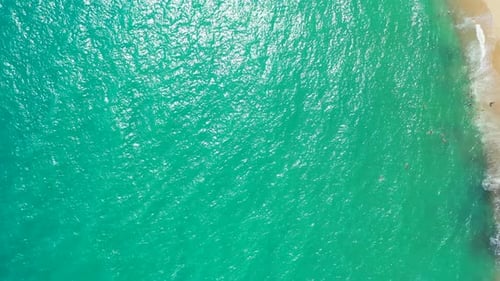 Aerial drone shot seascape of exotic shore beach time by shallow water and white sand background of