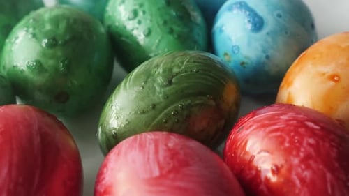 Lot of painted hen eggs 4K close-up footage