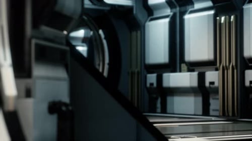 3D-Rendering eines realistischen Sci-Fi-Raumschiffkorrid