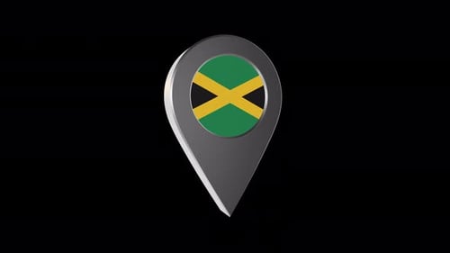 Rotating 3D Map Pin with Jamaica Flag