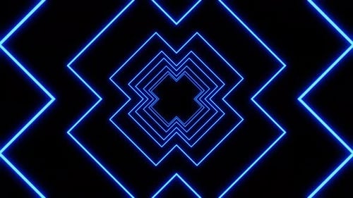 Tunnel of Colorful Led Neon Changing Shape Squares on Dark Background Seamless Animation