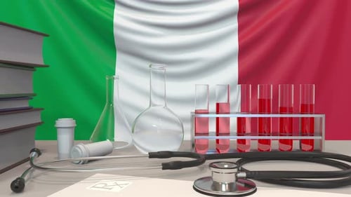 Italian Medical Laboratory Research with Waving Flag