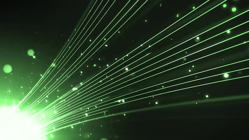 Futuristic Green Laser Rays and Sparkling Particles Background Animation