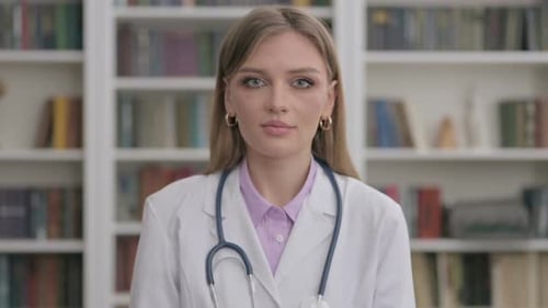 Young Adult Female Doctor with Stethoscope in Library