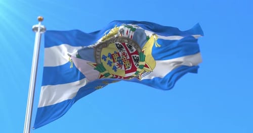 Waving Historical El Salvador Flag with Coat of Arms