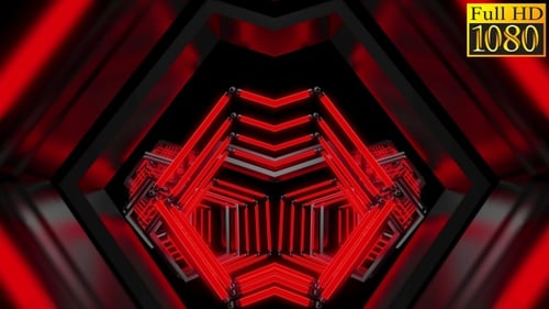 Dynamic Red Neon Light Geometric Tunnel Seamless Loop