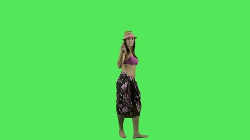 Woman Dancing Happily in Bikini on Green Screen