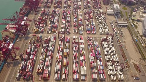 Aerial top view of container cargo ship in the export and import business and logistics