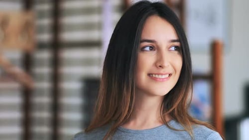 Smiling Woman Portrait Close Up Indoors