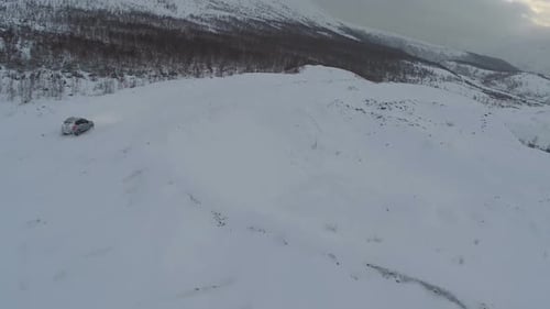 Traveling in Winter Mountains, Aerial View