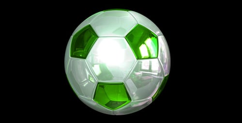 Shiny Green Soccer Ball Spinning Loop on Black Background
