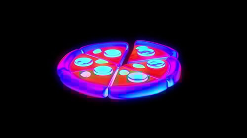 Abstract Neon Glowing Pizza Slices Loop Animation