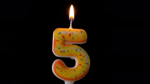 Light the Candle Number 5 for Birthday on Black Background Front View Blank for Design