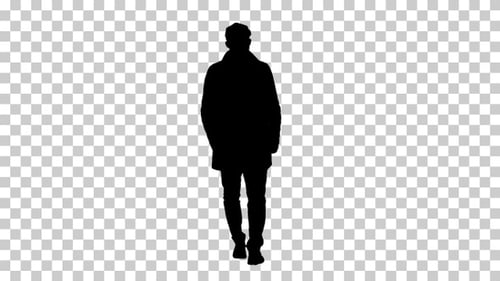 Silhouette Man in coat walking, Alpha Channel