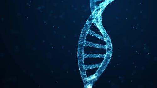 Animated Blue DNA Double Helix with Glowing Particles
