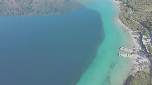 Aerial view of Kournas Lake, in Greece. Holiday and relax concept