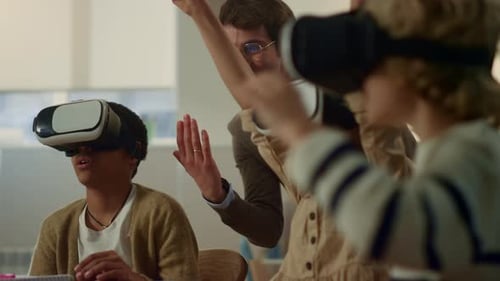 Students in Vr Glasses Playing Games