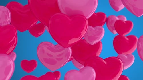 Glossy Pink and Red Hearts Floating Up Transition