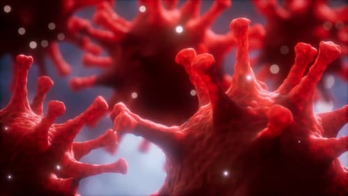 Animated 3D Red Microscopic Virus Cells