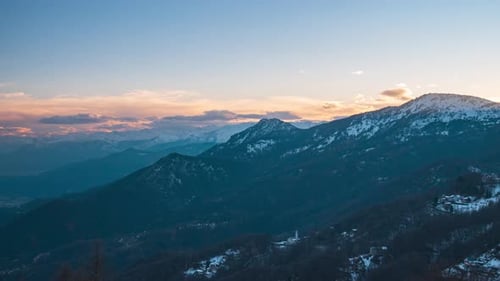 Time lapse: sunset over the Alps, unique scenery panoramic view alpine valley