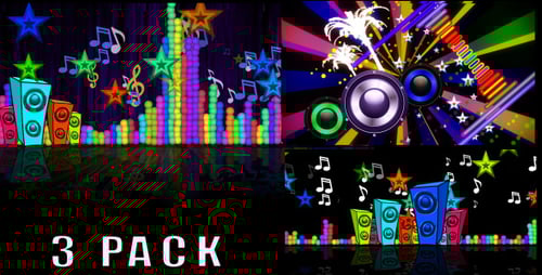 Dynamic Neon Music Party Background with Speakers and Stars