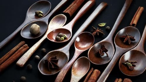 Wooden Spoons with Culinary Spices Still Life