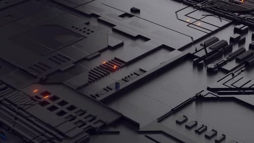 Futuristic Data Flow Animation on Digital Circuit Board