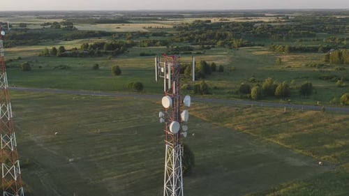 Aerial View of 5G Cell Tower in Rural Landscape