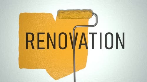 Paint Roller Painting Wall Reveals Renovation Text