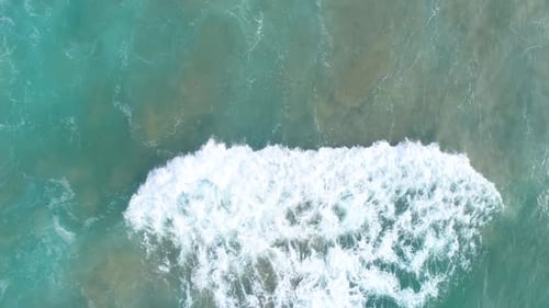 Top Down Aerial View Giant Ocean Waves Crashing Foaming