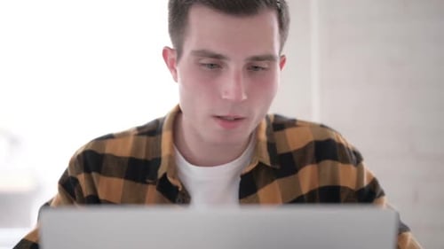 Close Up of Video Chat By Casual Young Man