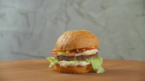 Mouthwatering Hamburger with Egg and Bacon