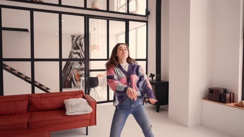 Joyful Brunette Dance in Flat