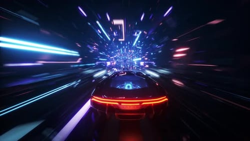 4K looped Speed racing fake 3D Video game. Neon tunnel