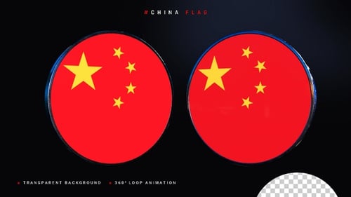 3D China Flag Spinning Emblem Loop