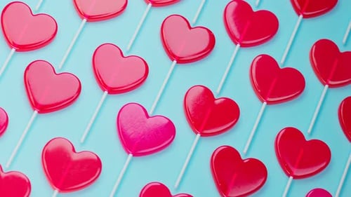 Seamless Loop of Red Heart Lollipops Background