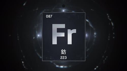 Francium als Element 87 des Periodensystems auf silbernem Hintergrund in chinesischer Sprache