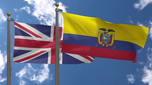 United Kingdom and Ecuador Flags Waving