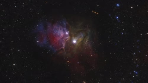 Flying Through Colorful Nebula and Starfield in Deep Space