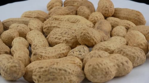 Close Up of Peanuts in Shells on White Plate