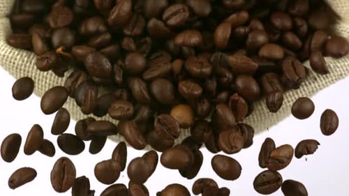 Coffee Beans Pouring from Burlap Bag