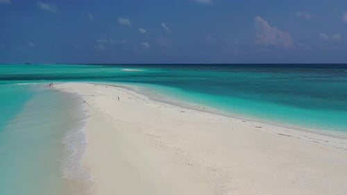 Wide overhead abstract view of a white paradise beach and aqua turquoise water background in vibrant
