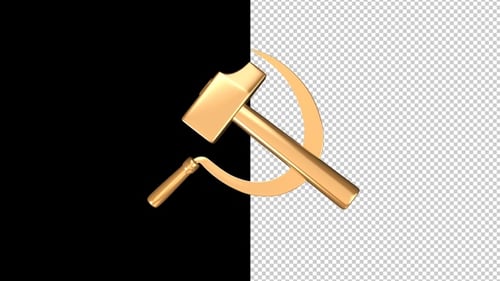 Rotating Golden Hammer and Sickle 3D Symbol