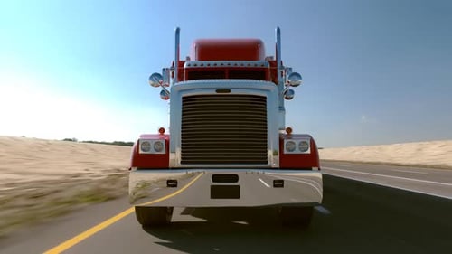 Huge semi-trailer cargo truck riding on the highway. Front view. Loopable. HD