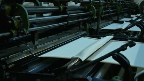 Textile Machines Weaving White Fabric Close Up